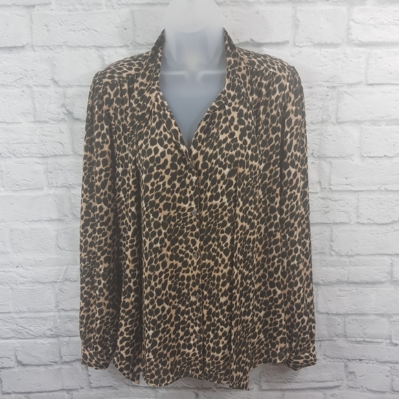 J.Crew Factory Animal Print Neck Tie Business Career Blouse - Picture 3 of 10
